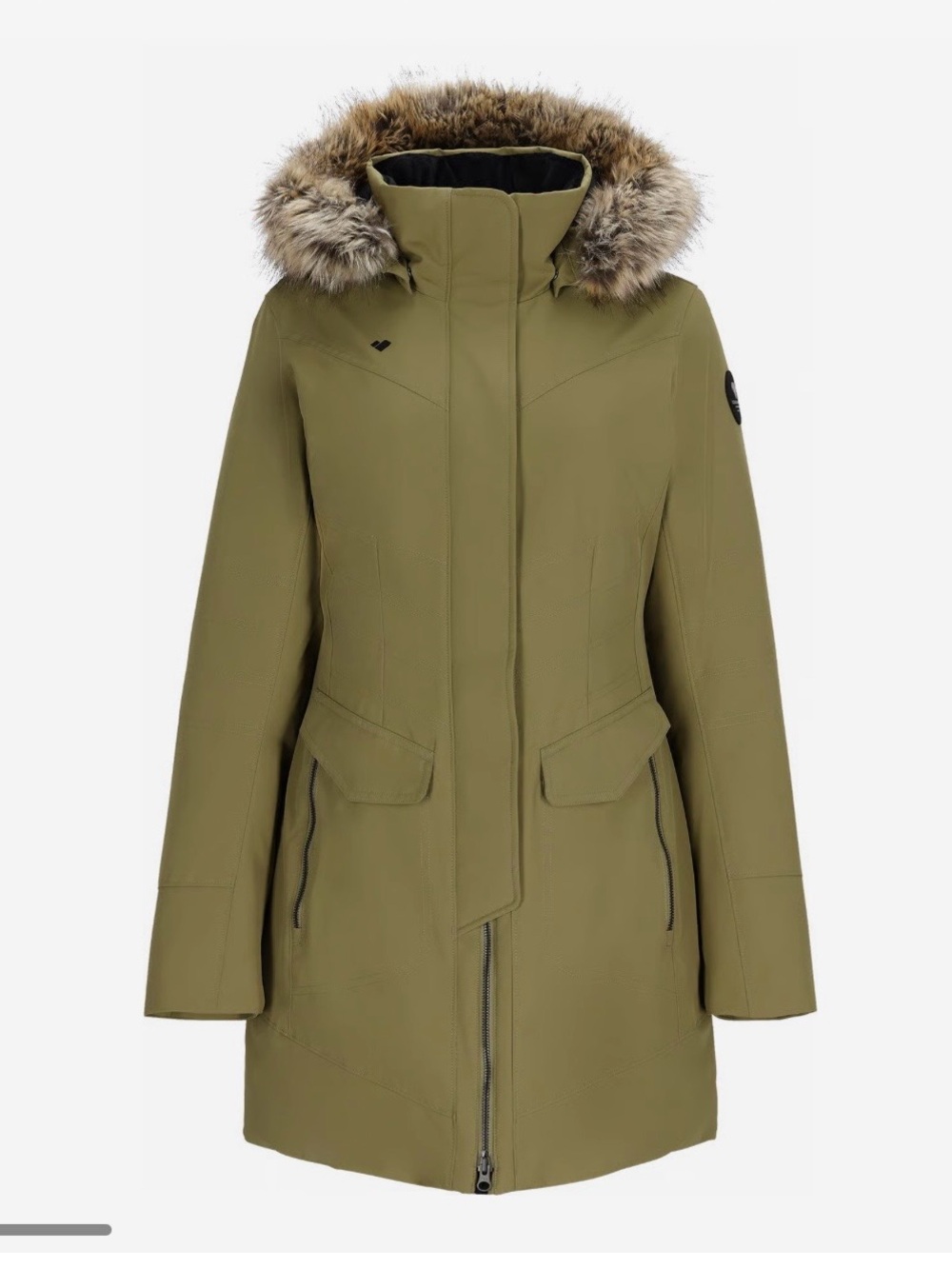 Obermeyer Olive Green Parka with Faux-Fur Trim Hood